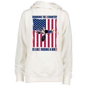 Biden Bicycle Running The Country Is Like Riding A Bike Womens Funnel Neck Pullover Hood