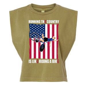 Biden Bicycle Running The Country Is Like Riding A Bike Garment-Dyed Women's Muscle Tee