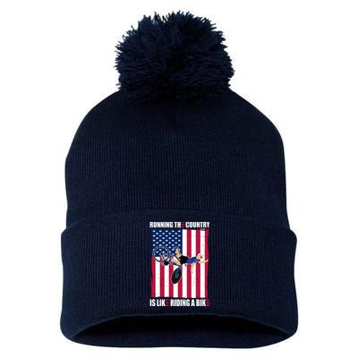 Biden Bicycle Running The Country Is Like Riding A Bike Pom Pom 12in Knit Beanie