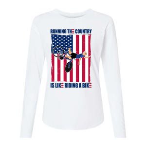 Biden Bicycle Running The Country Is Like Riding A Bike Womens Cotton Relaxed Long Sleeve T-Shirt