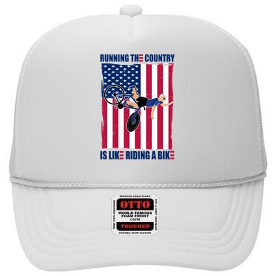 Biden Bicycle Running The Country Is Like Riding A Bike High Crown Mesh Back Trucker Hat