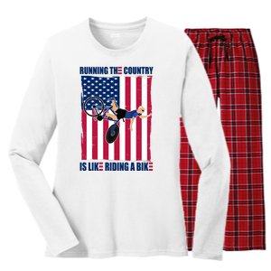 Biden Bicycle Running The Country Is Like Riding A Bike Women's Long Sleeve Flannel Pajama Set 