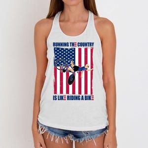 Biden Bicycle Running The Country Is Like Riding A Bike Women's Knotted Racerback Tank