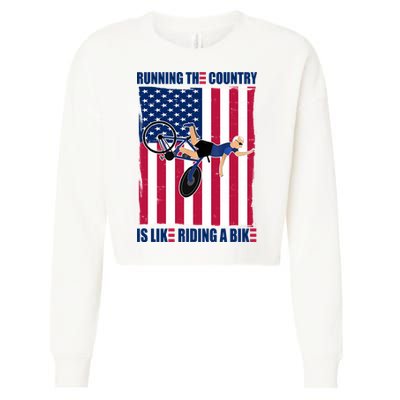 Biden Bicycle Running The Country Is Like Riding A Bike Cropped Pullover Crew