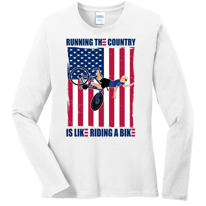 Biden Bicycle Running The Country Is Like Riding A Bike Ladies Long Sleeve Shirt