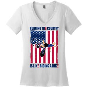 Biden Bicycle Running The Country Is Like Riding A Bike Women's V-Neck T-Shirt