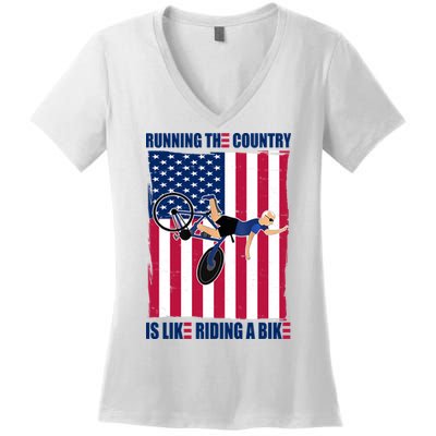 Biden Bicycle Running The Country Is Like Riding A Bike Women's V-Neck T-Shirt