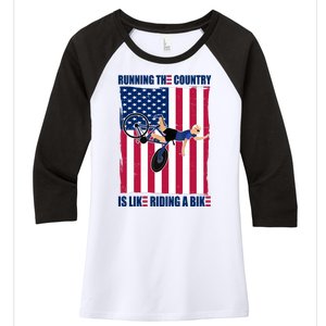 Biden Bicycle Running The Country Is Like Riding A Bike Women's Tri-Blend 3/4-Sleeve Raglan Shirt