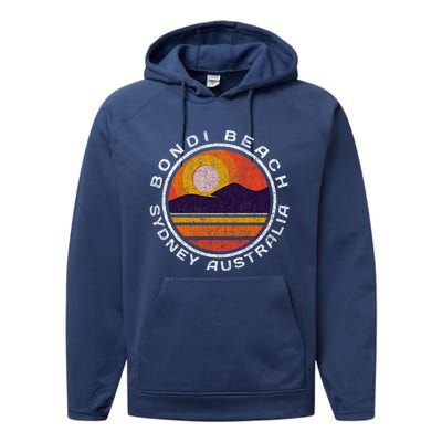 Bondi Beach Retro Distressed Meaningful Gift Performance Fleece Hoodie