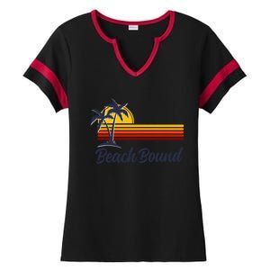 Beach Bound Retro Summer Fun Family Vacation Trip Gift Ladies Halftime Notch Neck Tee