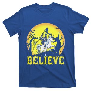 Believe Bigfoot Riding Unicorn Halloween Yeti Sasquatch Fun T-Shirt