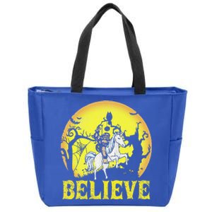 Believe Bigfoot Riding Unicorn Halloween Yeti Sasquatch Fun Zip Tote Bag