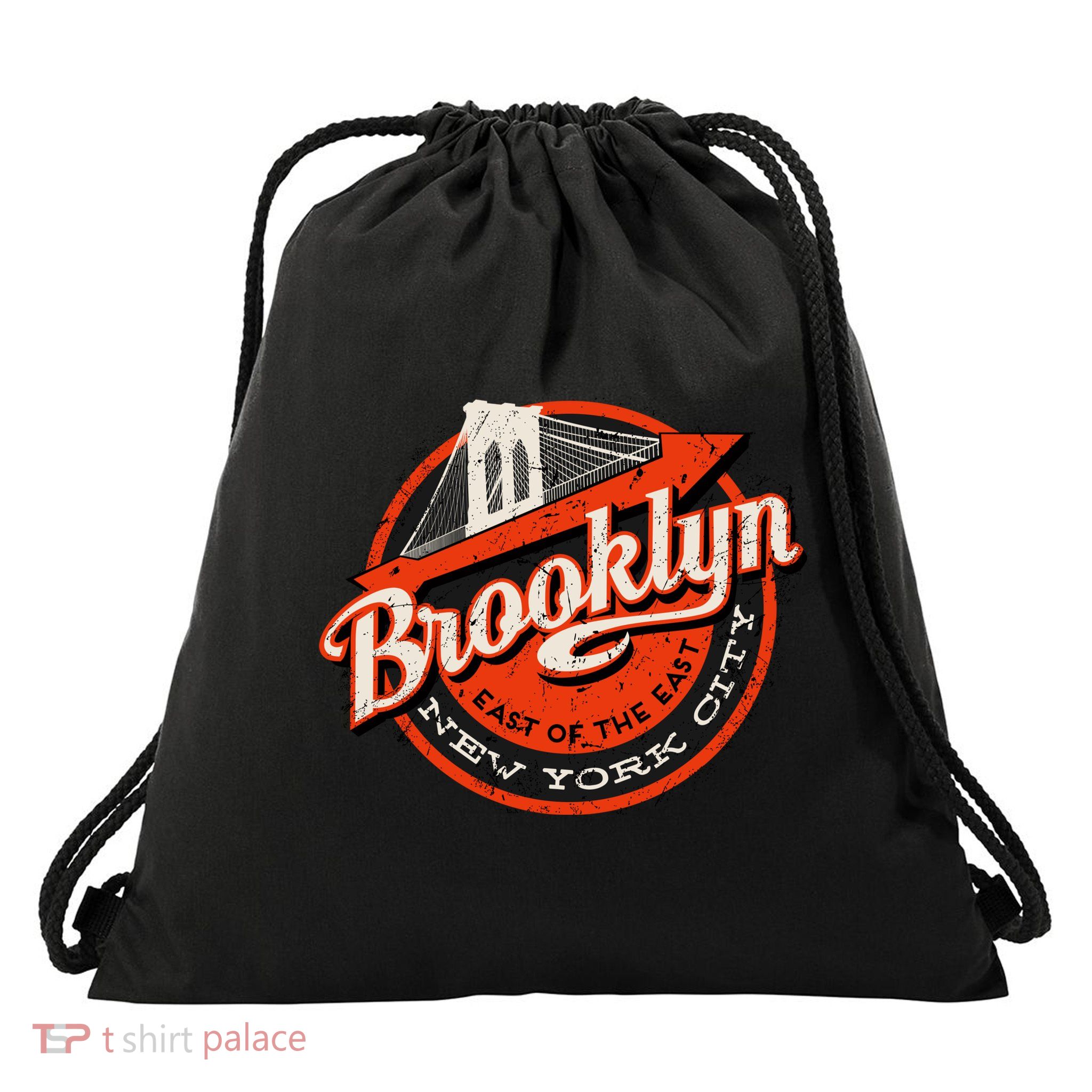Brooklyn Bridge Retro New York Logo Drawstring Bag