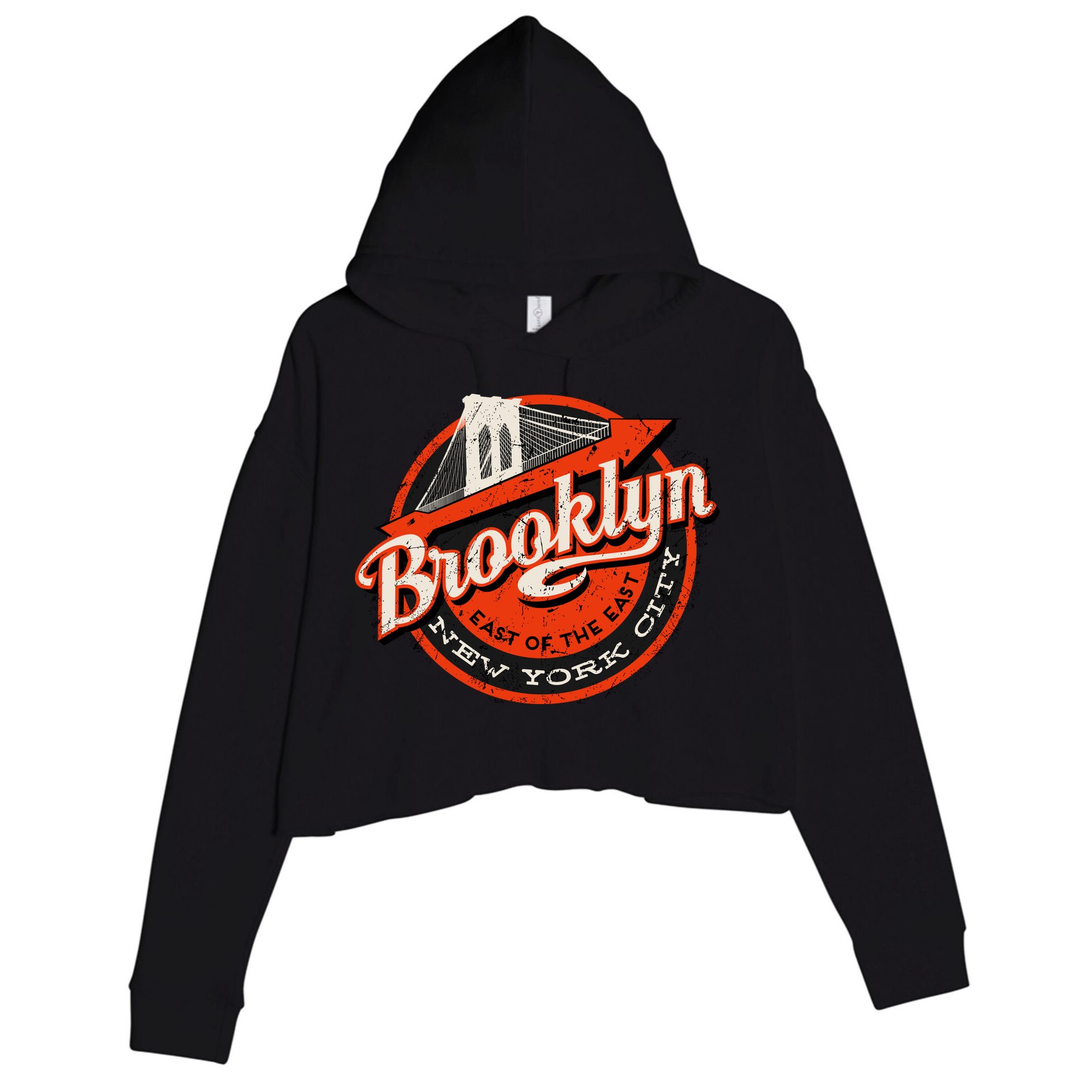 Brooklyn Bridge Retro New York Logo Crop Fleece Hoodie