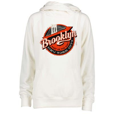 Brooklyn Bridge Retro New York Logo Womens Funnel Neck Pullover Hood