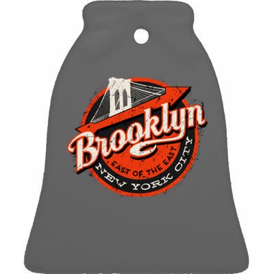 Brooklyn Bridge Retro New York Logo Ceramic Bell Ornament