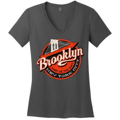 Brooklyn Bridge Retro New York Logo Women's V-Neck T-Shirt