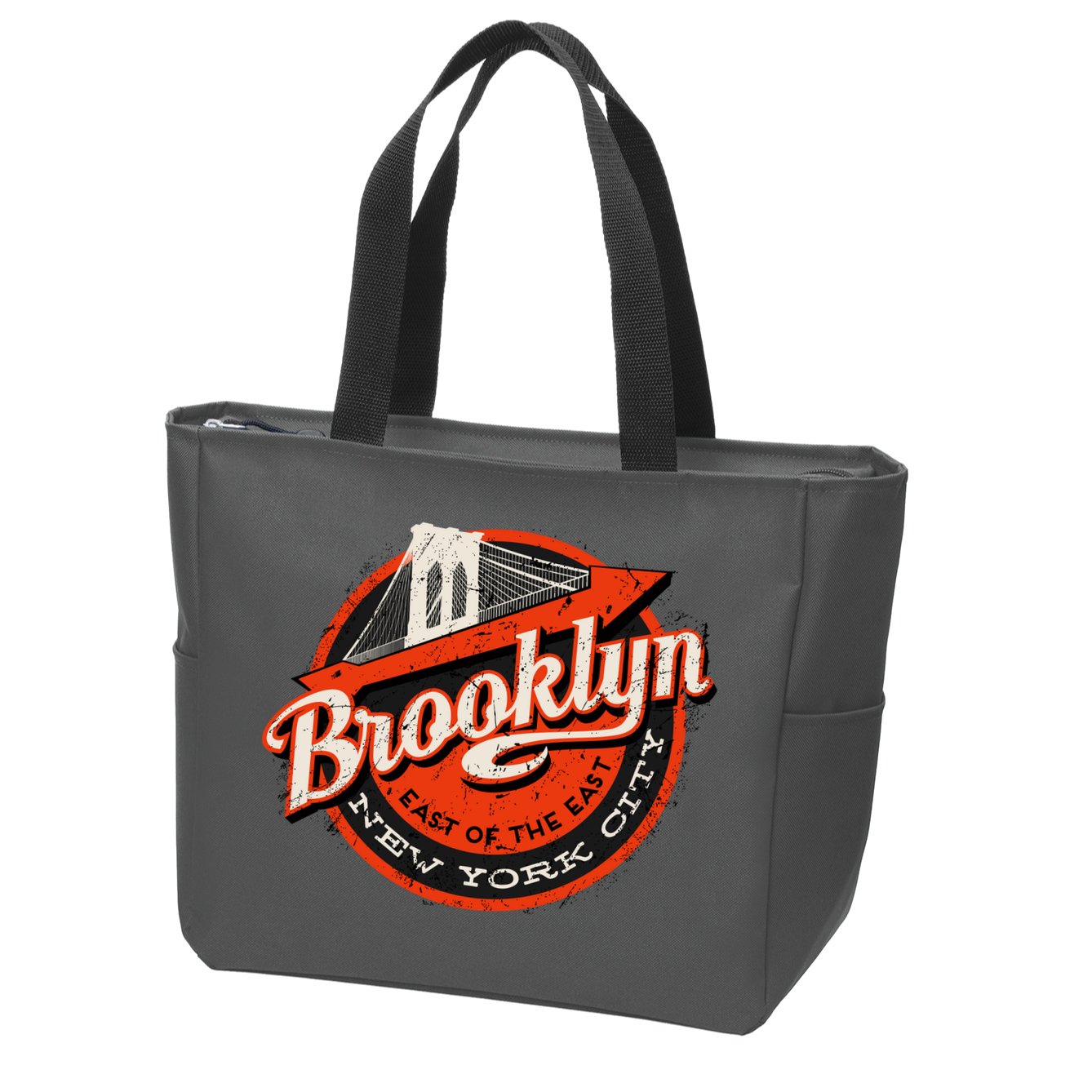 Brooklyn Bridge Retro New York Logo Zip Tote Bag