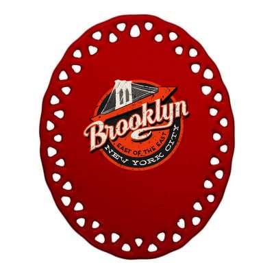 Brooklyn Bridge Retro New York Logo Ceramic Oval Ornament