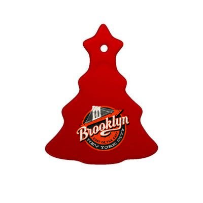 Brooklyn Bridge Retro New York Logo Ceramic Tree Ornament