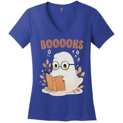 Boo Boooks Reading Book Bookworm Happy Halloween Funny Ghost Cool Gift Women's V-Neck T-Shirt