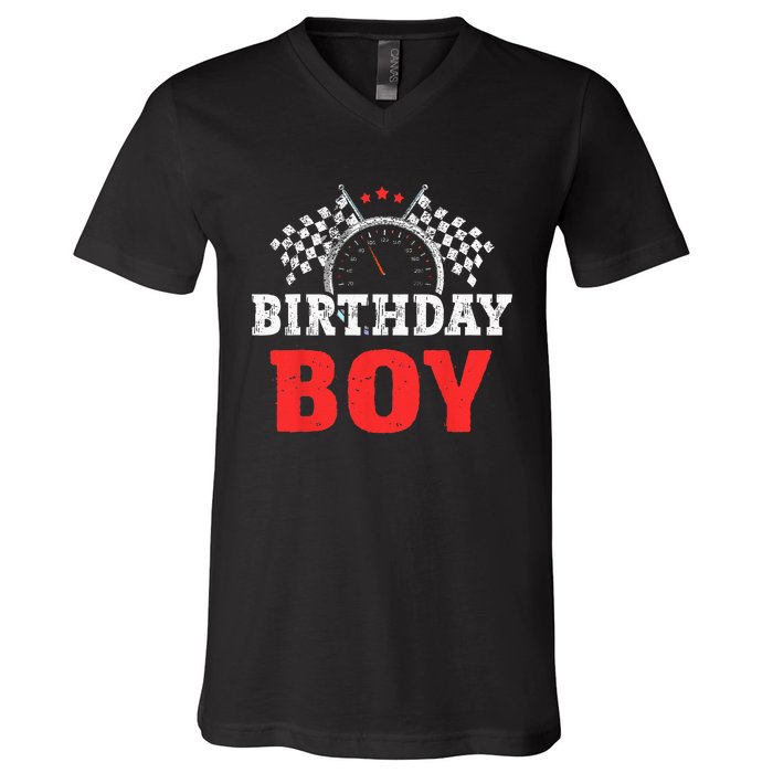 Birthday Boy Race Car Racing Car Driver Birthday Crew V-Neck T-Shirt