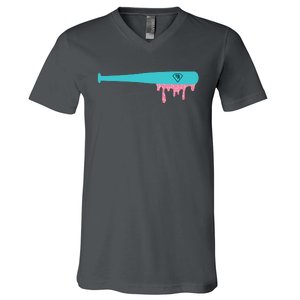 Baseball Bat Sprinkle Drip V-Neck T-Shirt