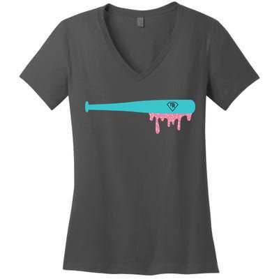 Baseball Bat Sprinkle Drip Women's V-Neck T-Shirt