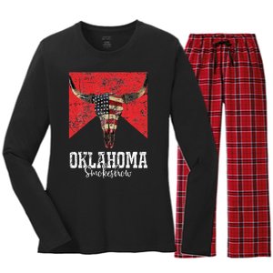 Boho Bull Skull Cow Smokeshow Western Country Women's Long Sleeve Flannel Pajama Set 