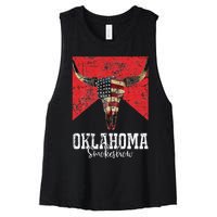 Boho Bull Skull Cow Smokeshow Western Country Women's Racerback Cropped Tank