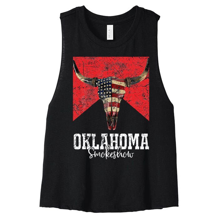 Boho Bull Skull Cow Smokeshow Western Country Women's Racerback Cropped Tank