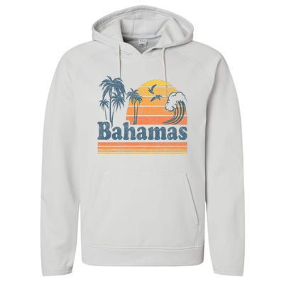 Bahamas Beach Summer Vacation Sunset Vintage 70S Retro Performance Fleece Hoodie