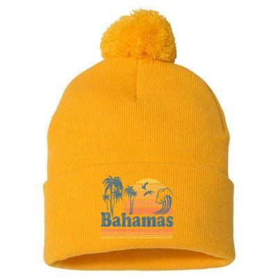Bahamas Beach Summer Vacation Sunset Vintage 70S Retro Pom Pom 12in Knit Beanie