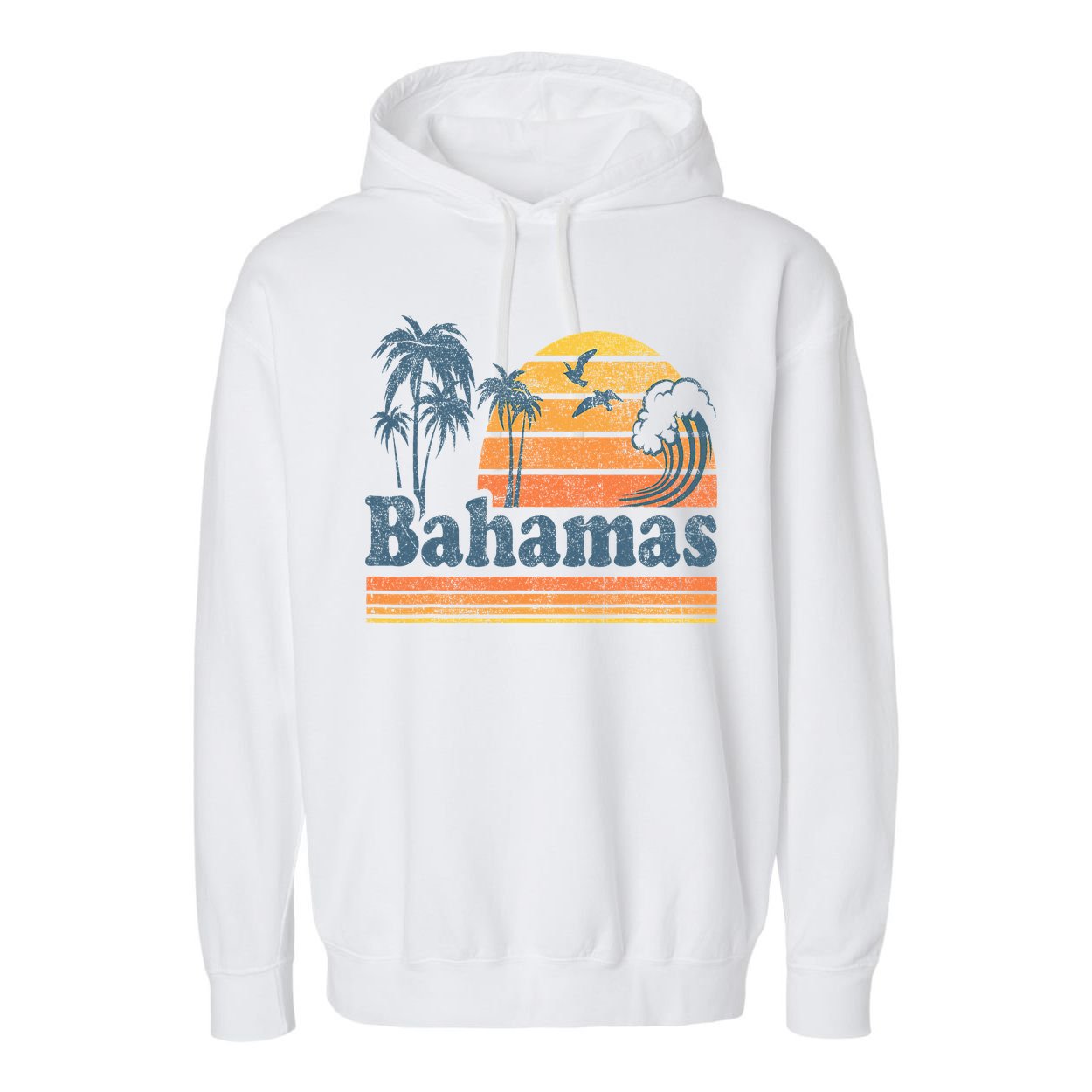 Bahamas Beach Summer Vacation Sunset Vintage 70S Retro Garment-Dyed Fleece Hoodie