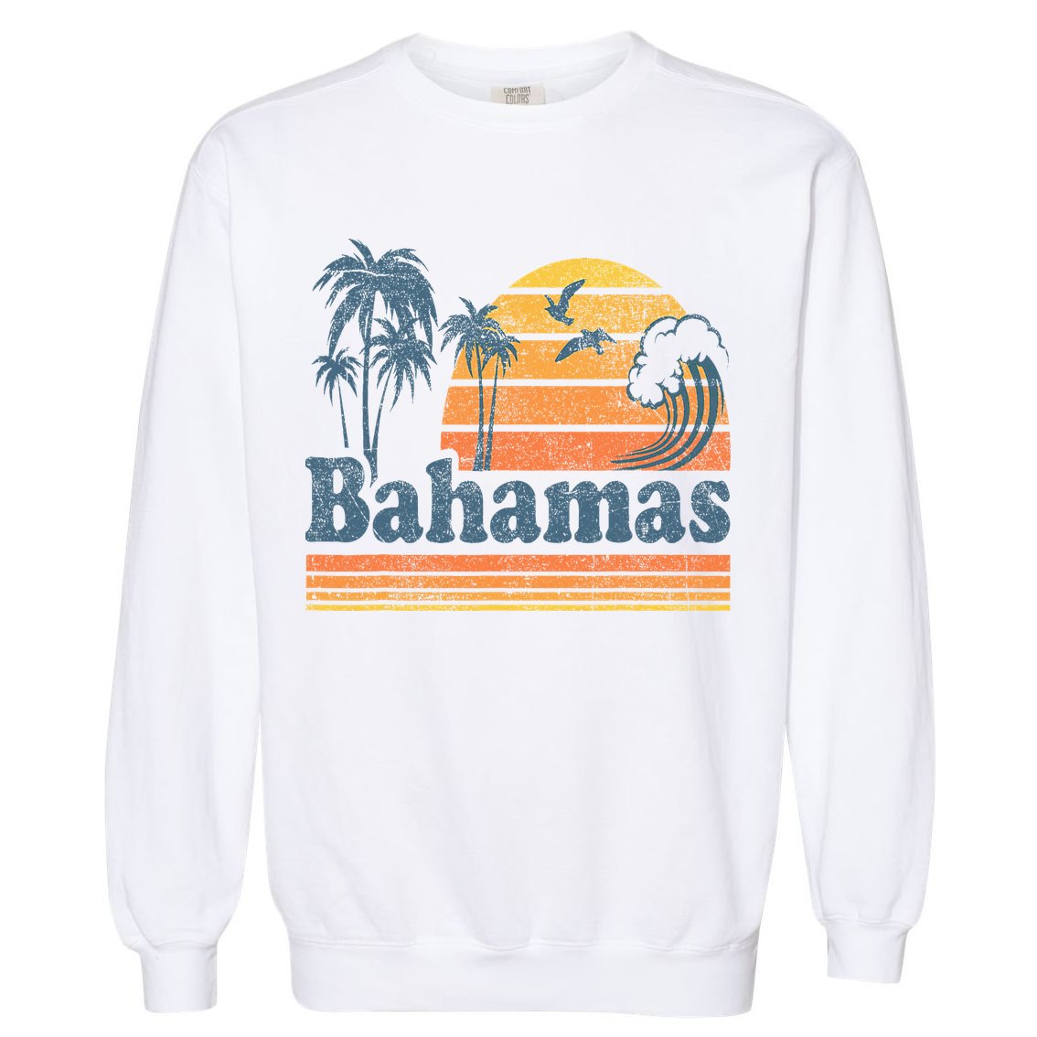Bahamas Beach Summer Vacation Sunset Vintage 70S Retro Garment-Dyed Sweatshirt