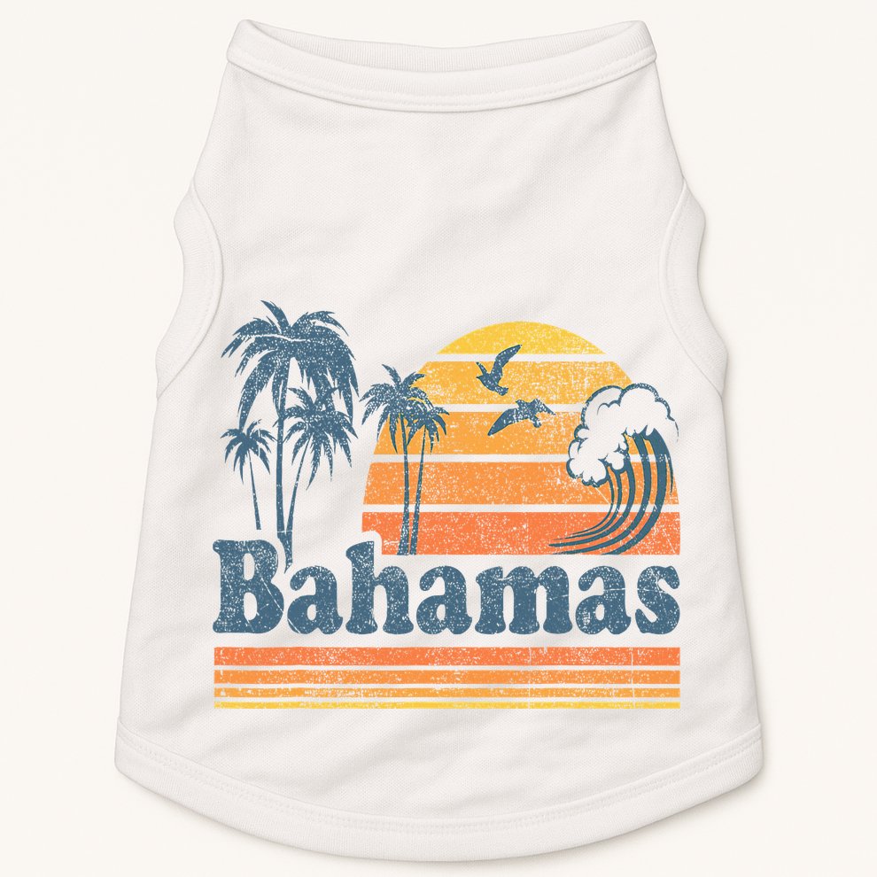 Bahamas Beach Summer Vacation Sunset Vintage 70S Retro Doggie Tank