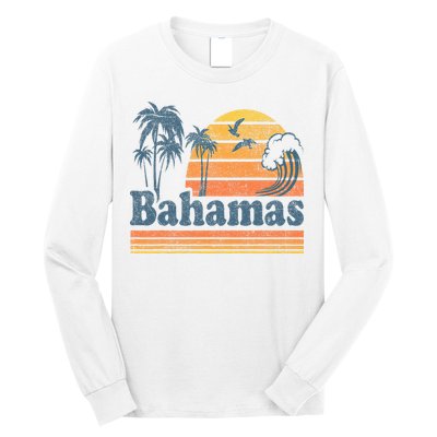 Bahamas Beach Summer Vacation Sunset Vintage 70S Retro Long Sleeve Shirt