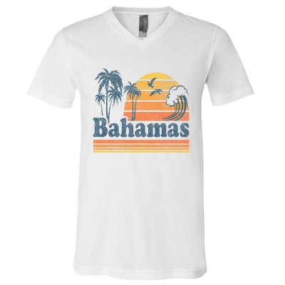 Bahamas Beach Summer Vacation Sunset Vintage 70S Retro V-Neck T-Shirt