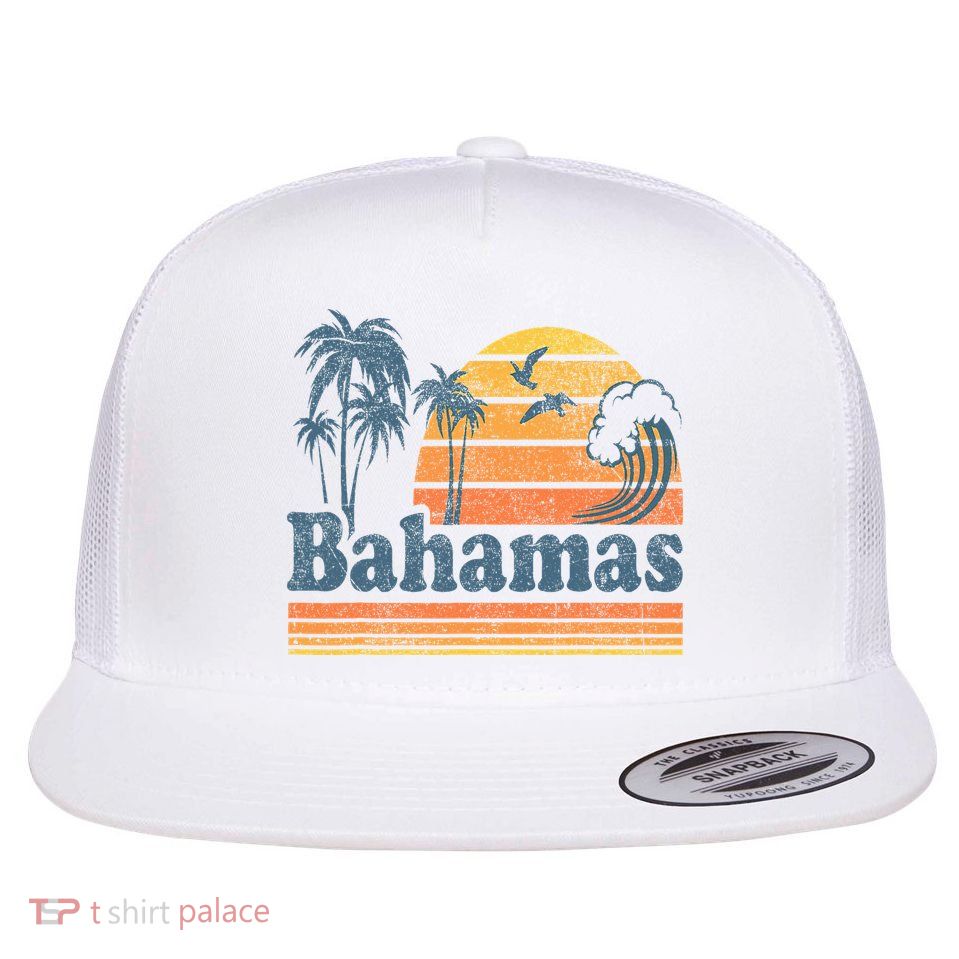 Bahamas Beach Summer Vacation Sunset Vintage 70S Retro Flatbill Hat