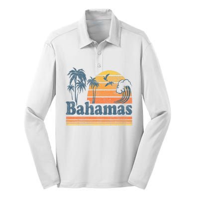 Bahamas Beach Summer Vacation Sunset Vintage 70S Retro Silk Touch Performance Long Sleeve Polo