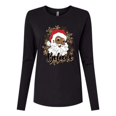 Black Believe Santa Claus Fun African American Santa Womens Cotton Relaxed Long Sleeve T-Shirt