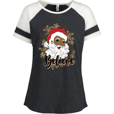 Black Believe Santa Claus Fun African American Santa Enza Ladies Jersey Colorblock Tee