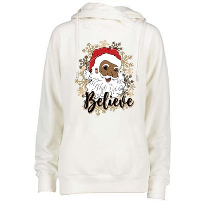 Black Believe Santa Claus Fun African American Santa Womens Funnel Neck Pullover Hood