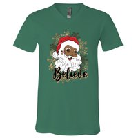 Black Believe Santa Claus Fun African American Santa V-Neck T-Shirt