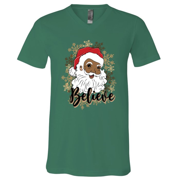 Black Believe Santa Claus Fun African American Santa V-Neck T-Shirt