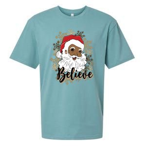 Black Believe Santa Claus Fun African American Santa Sueded Cloud Jersey T-Shirt