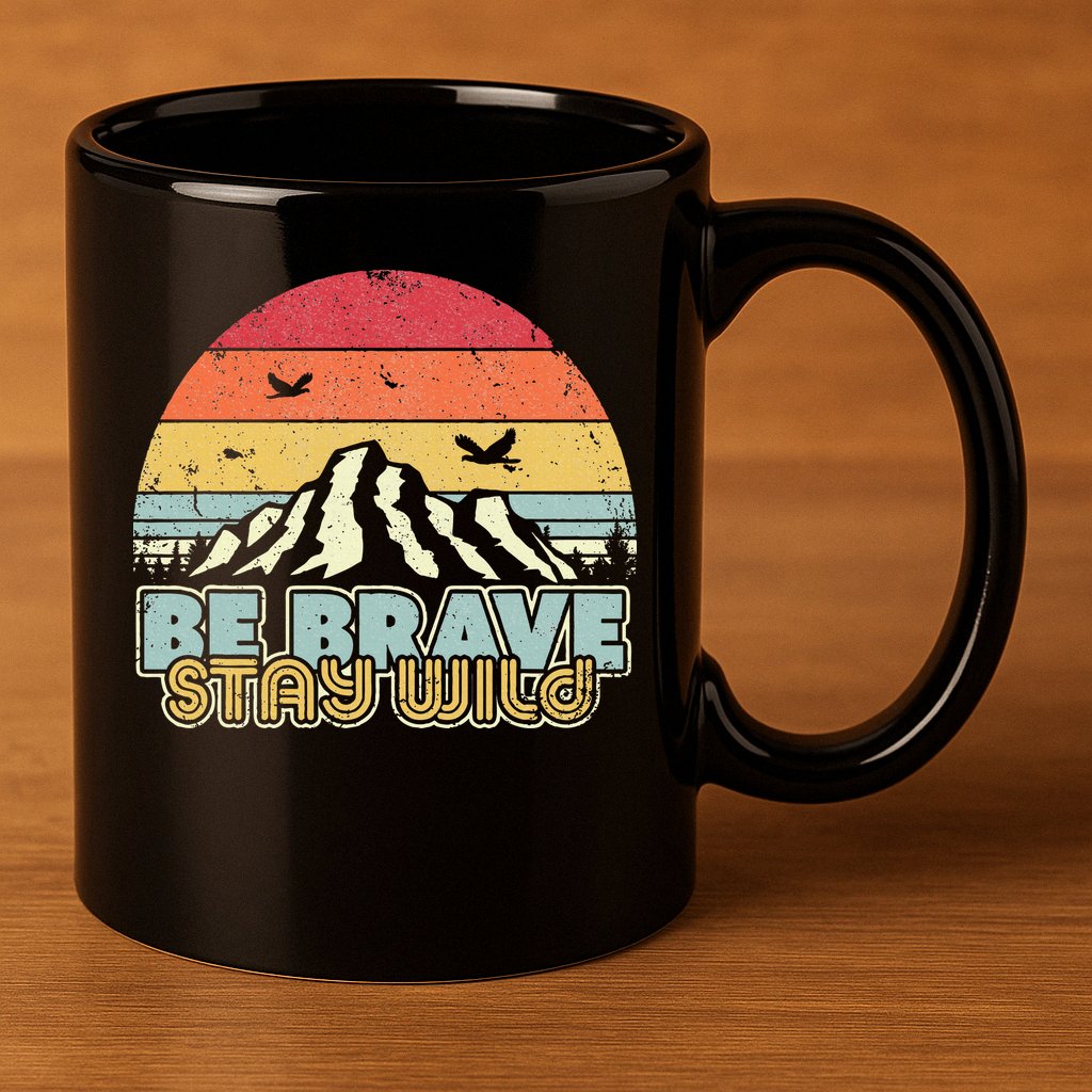 Be Brave Stay Wild Retro Style Outdoors 11oz C Handle Ceramic Mug