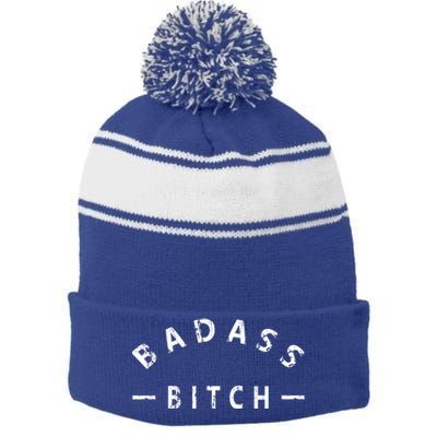 Badass Bitch Strong Hooded Gift Stripe Pom Pom Beanie