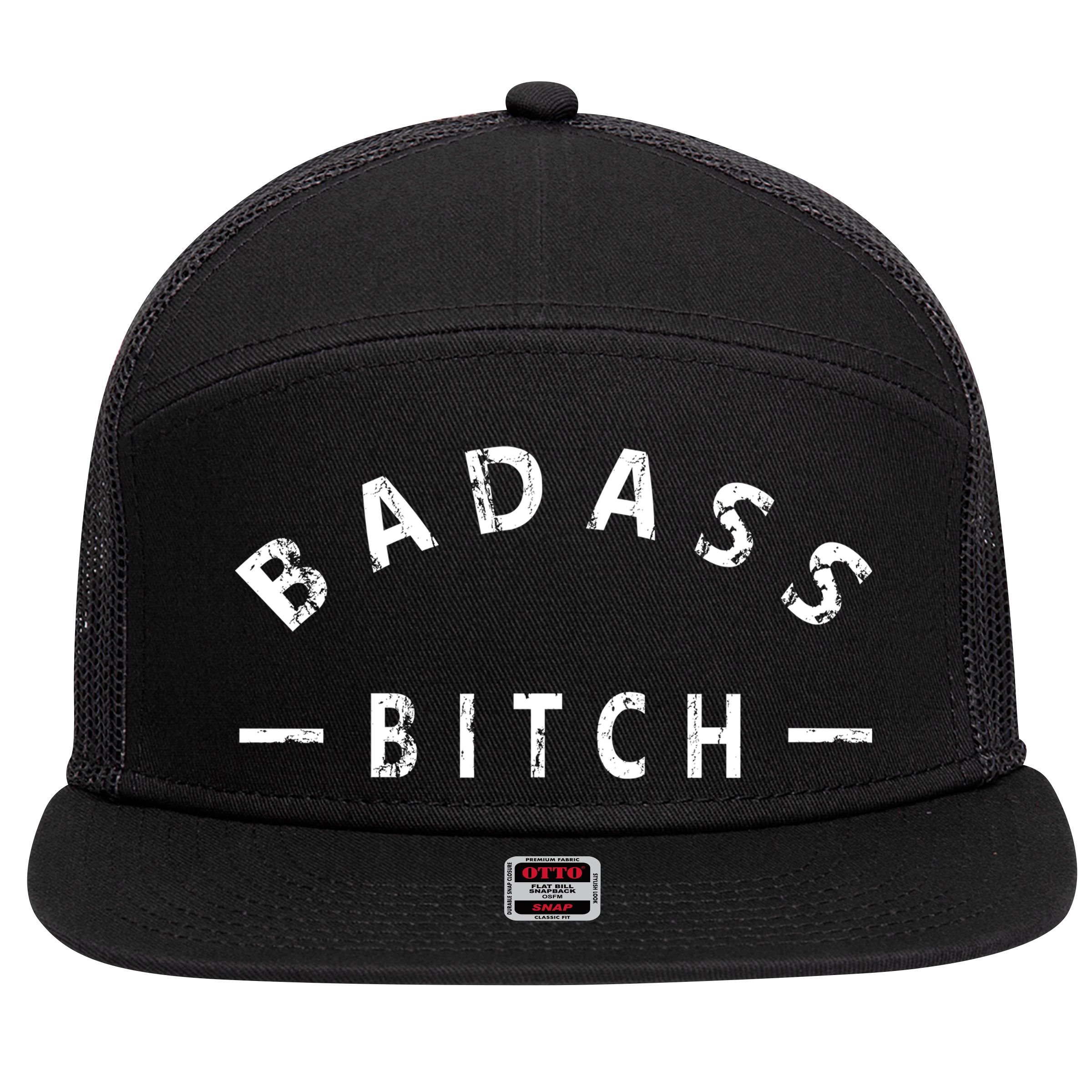 Badass Bitch Strong Hooded Gift 7 Panel Mesh Trucker Snapback Hat