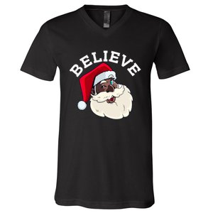 Black Believe Santa Claus Christmas African American Xmas V-Neck T-Shirt